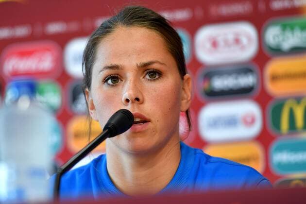 SOCCER - UEFA EURO EM Europameisterschaft Fussball 2017, ISL vs AUT ROTTERDAM,NETHERLANDS,25.JUL.17 - WOMEN SOCCER - UEFA Women s European Championship EM Europameisterschaft 2017, Group C, Iceland vs Austria, preview, press conference PK Pressekonferenz ISL. Image shows Sara Bjork Gunnarsdottir (ISL). GEPAxpictures xFlorianxErtl