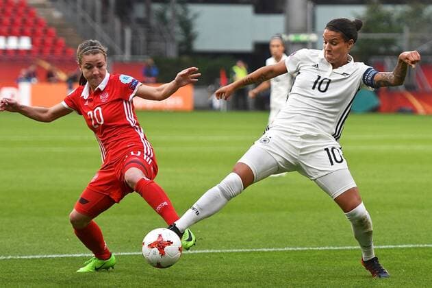 Russia Women v Germany Women UEFA Women s Euros 2017 Margarita Chernomyrdina of Russia (left) and Dzsenifer Marozsan of Germany (right) during the UEFA Women s Euros 2017 match at Stadion Galgenwaard, Utrecht Copyright: xKristianxKanex FIL-10438-0023 UK Newspapers OUT