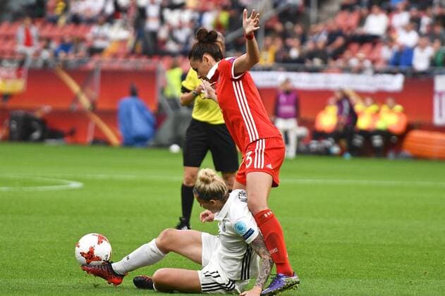Russia Women v Germany Women UEFA Women s Euros 2017 Anna Kozhnikova of Russia fouls Anja Mittag of Germany during the UEFA Women s Euros 2017 match at Stadion Galgenwaard, Utrecht Copyright: xKristianxKanex FIL-10438-0031 UK Newspapers OUT