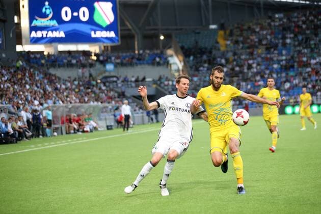 ASTANA 26.07.2017 PIERWSZY MECZ III RUNDA KWALIFIKACJE LIGA MISTRZOW SEZON 2017 18: FK ASTANA - LEGIA WARSZAWA --- UEFA CHAMPIONS LEAGUE FIRST LEG THIRD QUALIFYING ROUND MATCH: FC ASTANA - LEGIA WARSAW KASPER HAMALAINEN MARIN ANCIC FOT. PIOTR KUCZA FOTOPYK NEWSPIX.PL --- Newspix.pl  170726PYK0004