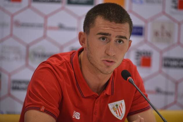 Athletic Club Bilbao - press conference PK Pressekonferenz - Aymeric Laporte - 26 07 2017 Athletic Club Bilbao - Europa League - Press conference in Bucharest, National Arena Stadium - Bucharest, Romania, 26.07.2017 - Aymeric Laporte during the press conference before the game in Europa League Dinamo Bucharest - Athletic Club Bilbao Copyright: xRaphaelxSerresx