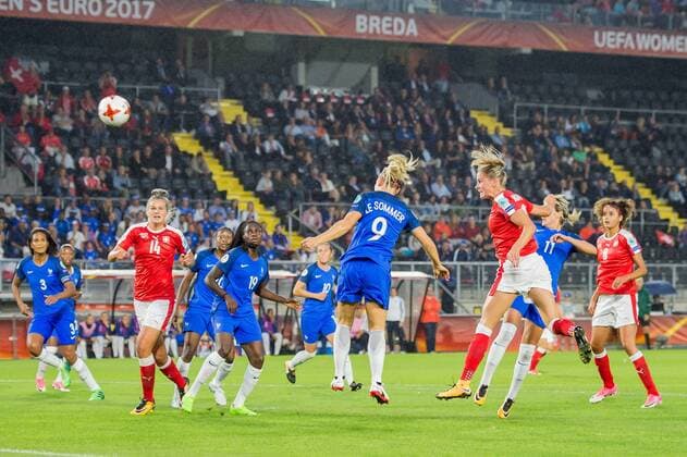 Ana-Maria Crnogorcevic of Switzerland women scores during the UEFA WEURO 2017 Group C group stage match between Switzerland and France at the Rat Verlegh stadium on July 26, 2017 in Breda, The Netherlands Women: Switzerland v France UEFA WEURO 2017 2017 2018 xVIxVIxImagesx xGerritxvanxKeulenxIVx 8317066