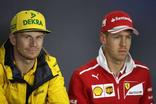 Hungarian Grand Prix, Hungaroring 27 - 30 July 2017 27.07.2017 - press conference PK Pressekonferenz Nico Hulkenberg (GER) Renault F1 Team RS17 and Sebastian Vettel (GER) Scuderia Ferrari SF70H 
