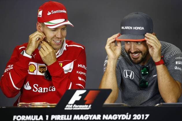 Motorsports: FIA Formula One World Championship WM Weltmeisterschaft 2017, Grand Prix of Hungary, 5 Sebastian Vettel (GER, Scuderia Ferrari), 14 Fernando Alonso (ESP, McLaren Honda), Budapest Hungary xHOCHxZWEIx