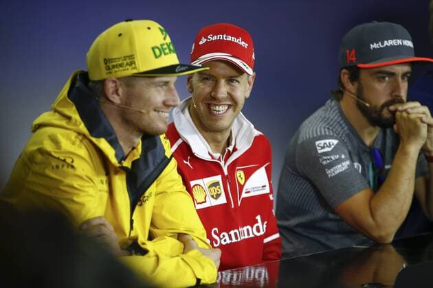 Motorsports: FIA Formula One World Championship WM Weltmeisterschaft 2017, Grand Prix of Hungary, 27 Nico Hulkenberg (GER, Renault F1 Team), 5 Sebastian Vettel (GER, Scuderia Ferrari), 14 Fernando Alonso (ESP, McLaren Honda), Budapest Hungary xHOCHxZWEIx
