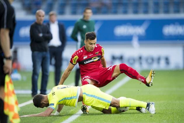 Gent s Birger Verstraete and Altach s Kristijan Dobras fight for the ball during a soccer game between Belgian club KAA Gent and Austrian team SC Rheindorf Altach, the first leg of the third qualifying round for the UEFA Europa League competition, Thursday 27 July 2017 in Gent. JASPERxJACOBS  x05139762x