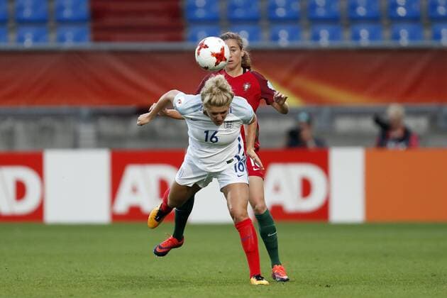 (L-R) Millie Bright of England women, Carolina Mendes of Portugal women during the UEFA WEURO 2017 Group D group stage match between Portugal and England at Koning Willem II stadium on July 27, 2017 in Tilburg, The Netherlands Women: Portugal v England UEFA WEURO 2017 2017 2018 xVIxVIxImagesx xMauricexvanxSteenxIVx 8324743