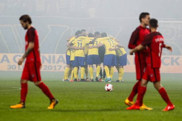 Gdynia, Stadion Miejski Gdynia Stadium 27.07.2017 LIGA EUROPY PILKA NOZNA 3 RUNDA ELIMINACJI LIGI EUROPY PIERWSZY MECZ Arka Gdynia - FC Midtjylland 2017 18 UEFA EUROPA LEAGUE FOOTBALL THIRD QUALIFYING ROUND 1ST LEG GAME Arka Gdynia - FC Midtjylland NZ team druzyna , FOT. GRZEGORZ RADTKE 058sport.pl NEWSPIX.PL --- Newspix.pl FRANCE OUT!  20170727_GR_7376_003_RAD