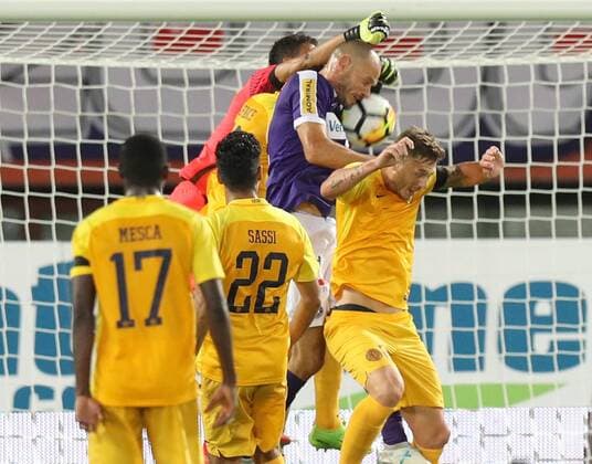 SOCCER - UEFA EL quali, A.Wien vs Limassol VIENNA,AUSTRIA,27.JUL.17 - SOCCER - UEFA Europa League qualification, FK Austria Wien vs AEL Limassol. Image shows Vozinha (Limassol), Heiko Westermann (A.Wien), Bogdan Mitrea (Limassol), Ismail Sassi (Limassol) and Mesca (Limassol). GEPAxpictures xChristianxOrt