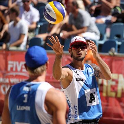Beach volleyball Beachvolleyball - FIVB World Championships 2017 VIENNA,AUSTRIA,28.JUL.17 - BEACH VOLLEYBALL - FIVB World Championships. Image shows Viacheslav Krasilnikov and Nikita Liamin (RUS). GEPAxpictures xMaticxKlansek