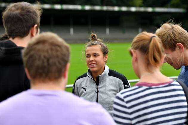 SOCCER - UEFA EURO EM Europameisterschaft Fussball 2017 WAGENINGEN,NETHERLANDS,28.JUL.17 - WOMEN SOCCER - UEFA Women s European Championship EM Europameisterschaft 2017, quarterfinal, preview, mixed zone team AUT. Image shows NicoleÊBilla (AUT) and journalists. Keywords: interview. GEPAxpictures xFlorianxErtl