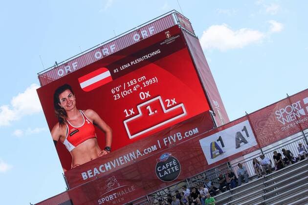 Beach volleyball Beachvolleyball - FIVB World Championships 2017 VIENNA,AUSTRIA,28.JUL.17 - BEACH VOLLEYBALL - FIVB World Championships. Image shows the big screen with Lena Plesiutschnig (AUT). GEPAxpictures xMaticxKlansek