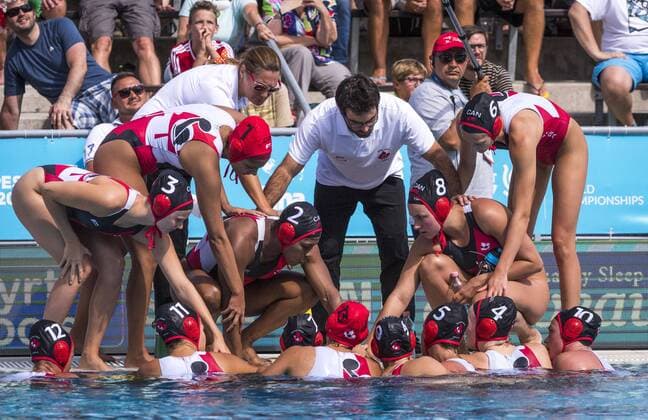 Bronze Medal Match Women s Russia RUS (White Cup) Vs Canada CAN (Blue Cup) Team Canada (CAN) Time Out Day 15 28 07 2017 XVII FINA World Championships Aquatics City Park - Varosliget Lake Budapest Hungary Photo Pasquale Mesiano Deepbluemedia Insidefoto pasqualexmesiano