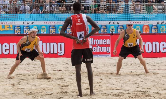 FIVB Beach volleyball Beachvolleyball World Championships Vienna 2017 am 28.07.2017 Lars FLUEGGEN, Markus BOECKERMANN (GER); FIVB Beach Volleyball World Championships Vienna 2017 am 28.07.2017, Donauinsel Wien (Oesterreich). xPWx