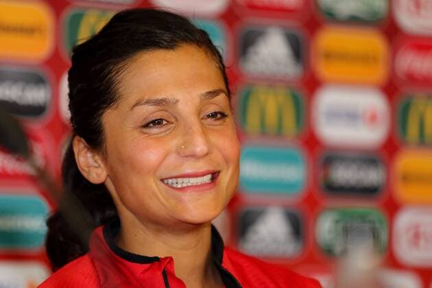 Nadia Nadim (Dänemark, 9), Porträt, Portrait, bei der Pressekonferenz, Abschlusspressekonferenz, PK, press conference PK Pressekonferenz Pressetermin im Media Center, im Vorfeld des Spiels, Freude, freundlich, fröhlich, strahlend, optimistisch, Fussball, UEFA Women s EURO 2017, MD-1, Deutschland - Dänemark, xozx