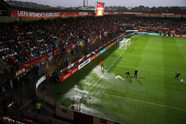 Themen der Woche - SPORT Themen der Woche - SPORT Bilder des Tages - SPORT match postponed due to heavy rain during the UEFA WEURO 2017 quarter finale match between Germany and Denmark at the Sparta stadium Het Kasteel on July 29, 2017 in Rotterdam, The Netherlands Women: Germany v Denmark UEFA WEURO 2017 2017 2018 xVIxVIxImagesx xTomxBodexMultimediaxIVx 8342101