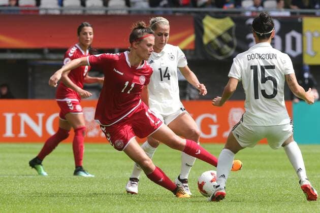Katrine Veje of Denmark women, Anna Blasse of Germany women, Sara Doorsoun-Khajeh of Germany women during the UEFA WEURO 2017 quarter finale match between Germany and Denmark at the Sparta stadium Het Kasteel on July 30, 2017 in Rotterdam, The Netherlands Women: Germany v Denmark UEFA WEURO 2017 2017 2018 xVIxVIxImagesx xTomxBodexMultimediaxIVx 8348361
