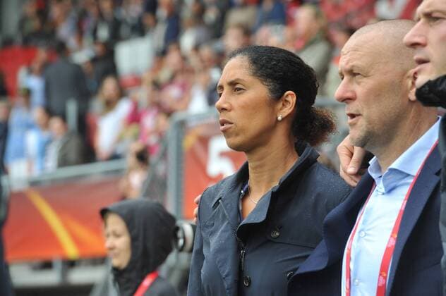 Womens Europeans Germany vs Denmark Rotterdam The Netherlands 30th July 2017 Womens Europeans Germany vs Denmark German coach Steffi Jones 