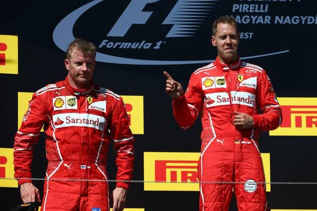 Hungarian Grand Prix, Hungaroring 27 - 30 July 2017 30.07.2017 - Race, 2nd place Kimi Raikkonen (FIN) Scuderia Ferrari SF70H and Sebastian Vettel (GER) Scuderia Ferrari SF70H race winner 