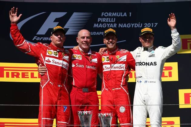 Hungarian Grand Prix, Hungaroring 27 - 30 July 2017 30.07.2017 - Race, 2nd place Kimi Raikkonen (FIN) Scuderia Ferrari SF70H, Jock Clear (GBR) Ferrari Engineering Director, Sebastian Vettel (GER) Scuderia Ferrari SF70H race winner and 3rd place Valtteri Bottas (FIN) Mercedes AMG F1 W08 