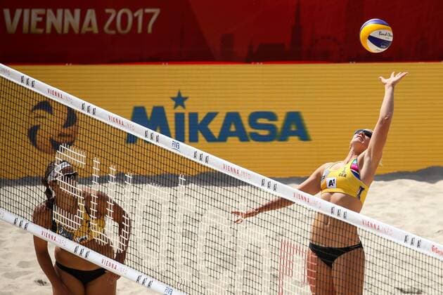 Beach volleyball Beachvolleyball - FIVB World Championships 2017 VIENNA,AUSTRIA,30.JUL.17 - BEACH VOLLEYBALL - FIVB World Championships, ladies. Image shows Isabel Schneider and Victoria Bieneck (GER). GEPAxpictures xMaticxKlansek