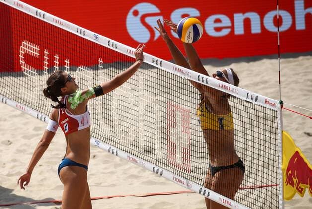 Beach volleyball Beachvolleyball - FIVB World Championships 2017 VIENNA,AUSTRIA,30.JUL.17 - BEACH VOLLEYBALL - FIVB World Championships, ladies. Image shows Victoria Bieneck (GER) and Teresa Strauss (AUT). GEPAxpictures xMaticxKlansek