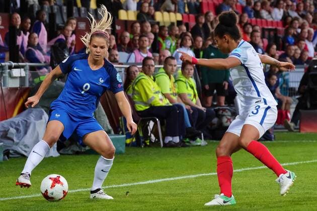 England v France UEFA Women s Euros 2017 Eugenie Le Sommer of France (left) and Demi Stokes of England (right) during the UEFA Women s Euros 2017 quarter-final match at De Adelaarshorst, Deventer Copyright: xKristianxKanex FIL-10465-0040 UK Newspapers OUT