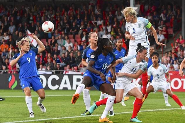 England v France UEFA Women s Euros 2017 Steph Houghton of England heads clear during the UEFA Women s Euros 2017 quarter-final match at De Adelaarshorst, Deventer Copyright: xKristianxKanex FIL-10465-0048 UK Newspapers OUT