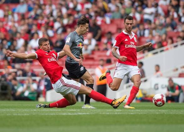 Ruben Dias of Benfica tackles Nicolas Gerrit Kuhn of RB Leipzig during the Emirates Cup 2017 match between RB Leipzig and Benfica the Emirates Stadium, London, England on 30 July 2017. Copyright: xVincexMignottx 16040089