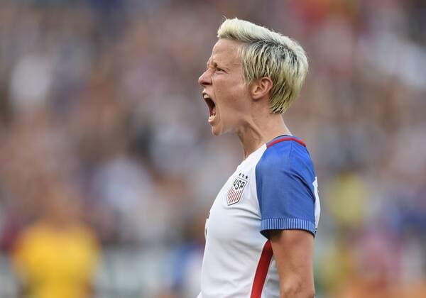 SAN DIEGO, CA - JULY 30: Megan Rapinoe (15) of USA celebrates scoring the game tying goal in the second half during the Tournament of Nations soccer match between USA and Brazil on July 30, 2017 at Qualcomm Stadium in San Diego, CA. USA defeated Brazil 4-3. (Photo by Chris Williams Icon Sportswire) SOCCER: JUL 30 Tournament of Nations - USA v Brazil Icon00717073016121 EDITORIAL USE ONLY