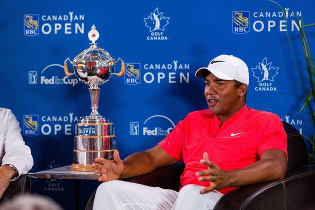 OAKVILLE, ON - JULY 30: Winner of the RBC Canadian Open, Jhonattan Vegas (VEN) answers questions from the media after the RBC Canadian Open on July 30, 2017, at Glen Abbey Golf Club in Oakville, ON, Canada. (Photo by Richard A. Whittaker Icon Sportswire) GOLF: JUL 30 PGA Golf Herren - RBC Canadian Open - Final Round Icon2017073012 EDITORIAL USE ONLY
