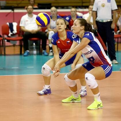 L-R Nikola Vankova (CZE) and Petra Kojdova (CZE) in action during the FIVB World Grand Prix 2017 volleyball match for third place between Czech Republic and Germany in Ostrava, Czech Republic, on July 30, 2017. (CTKxPhoto PetrxSznapka) CTKPhotoP201707300363501  SZN 07