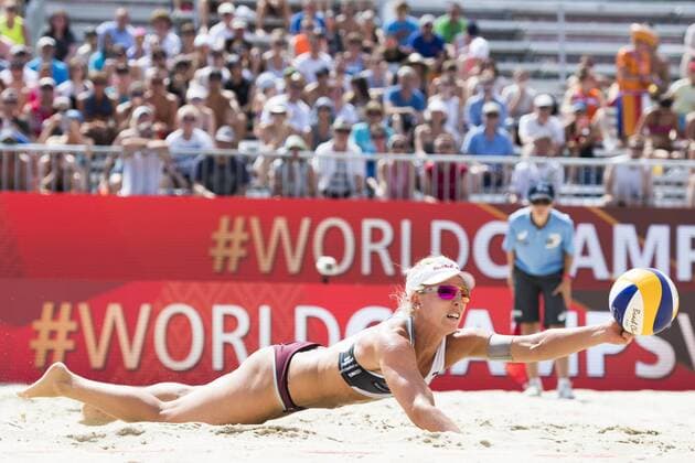 VIENNA, AUSTRIA - JULY 31: Karla Borger of Germany in action during Day 4 of the FIVB Beach volleyball Beachvolleyball World Championships 2017 on July 31, 2017 in Vienna, Austria. (Photo by Malte Christians Hoch Zwei) Vienna Austria xHOCHxZWEIx