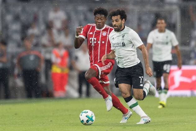 SOCCER - Audi Cup, Bayern vs Liverpool MUNICH,GERMANY,01.AUG.17 - SOCCER - Audi Cup 2017, semifinal, FC Bayern Muenchen vs FC Liverpool. Image shows David Alaba (Bayern) and Mohamed Salah (Liverpool). GEPAxpictures xMarkusxFischer