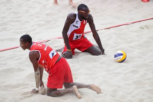Beach volleyball Beachvolleyball - FIVB World Championships 2017 VIENNA,AUSTRIA,02.AUG.17 - BEACH VOLLEYBALL - FIVB World Championships. Image shows Daneil Williams and Marlon Philipp (TTO). GEPAxpictures xChristianxWalgram