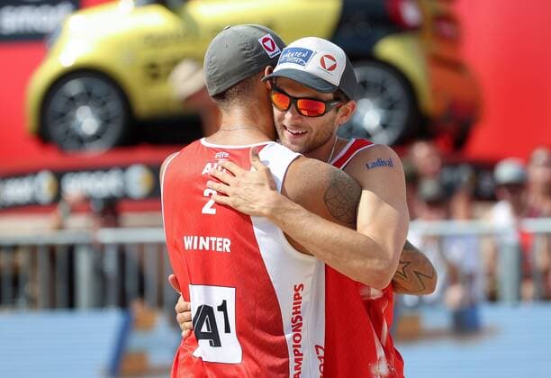 Beach volleyball Beachvolleyball - FIVB World Championships 2017 VIENNA,AUSTRIA,02.AUG.17 - BEACH VOLLEYBALL - FIVB World Championships. Image shows Robin Seidl and Tobias Winter (AUT). GEPAxpictures xChristianxWalgram
