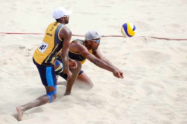 Beach volleyball Beachvolleyball - FIVB World Championships 2017 VIENNA,AUSTRIA,02.AUG.17 - BEACH VOLLEYBALL - FIVB World Championships, men. Image shows Jamaine Naidoo and Leo Williams (RSA). GEPAxpictures xMaticxKlansek