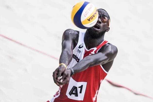 VIENNA, AUSTRIA - AUGUST 02: Daneil Williams of Trinidad Tobago in action during Day 6 of the FIVB Beach volleyball Beachvolleyball World Championships 2017 on August 2, 2017 in Vienna, Austria. (Photo by Malte Christians Hoch Zwei) Vienna Austria xHOCHxZWEIx