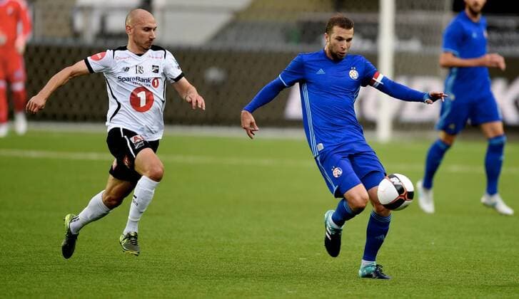 Fußball, EL Quali, Odds BK Skien - Dinamo Zagreb Fotball , 3. august 2017 , Europa League , Qual. Odd - Dinamo Zagreb Jone Samuelsen ,odd Domagoj Antolic , DZ 