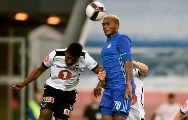 Fußball, EL Quali, Odds BK Skien - Dinamo Zagreb Fotball , 3. august 2017 , Europa League , Qual. Odd - Dinamo Zagreb Olivier Occean ,odd Junior Fernandes , DZ 