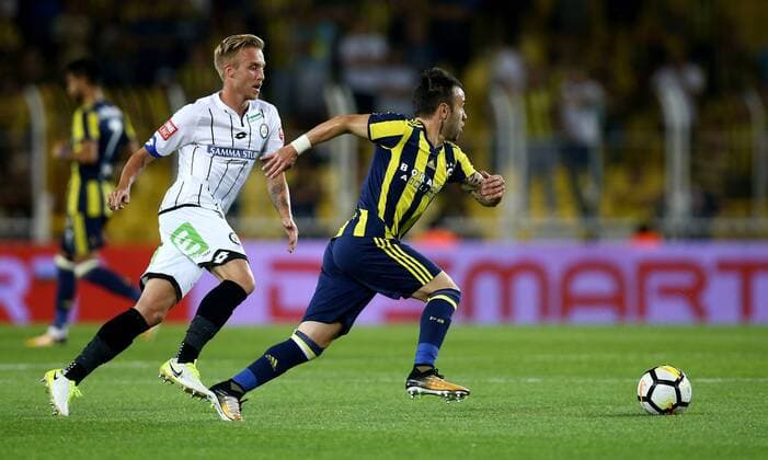SOCCER - UEFA EL quali, Fenerbahce vs Sturm ISTANBUL,TURKEY,03.AUG.17 - SOCCER - UEFA Europa League qualification, Fenerbahce Istanbul vs SK Sturm Graz. Image shows James Alexander Jeggo (Sturm) and Mathieu Valbuena (Sturm). GEPAxpictures xDanielxGoetzhaber