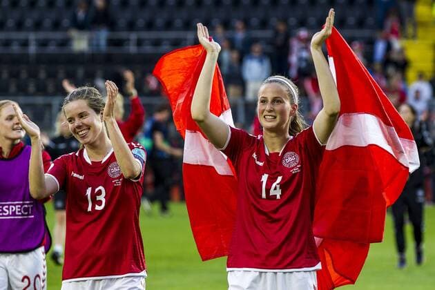 BREDA - 03-08-2017 Rat Verleghstadion. EK vrouwenvoetbal, Woman s Euro 2017, halve finale Denemarken - Oostenrijk. Vreugde na winnen penaltyreeks. Nicoline Sorensen. Denemarken - Oostenrijk  x1661963x