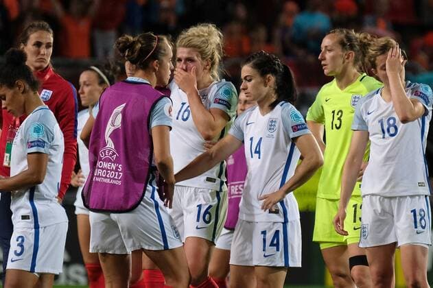 Netherlands Women v England Women UEFA Women s Euros 2017 England players including Millie Bright (16) are upset following their 3-0 defeat to Netherlands following the UEFA Women s Euros 2017 Semi-final match at De Grolsch Veste, Enschede Copyright: xKristianxKanex FIL-10476-0074 UK Newspapers OUT