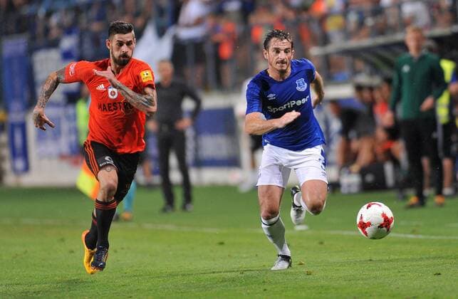 2017.08.03 Ruzomberok Stadion pod Cebratom Pilka nozna UEFA Liga Europy trzecia runda kwalifikacyjna Sezon 2017 2018 MFK Ruzomberok - Everton F.C N z Leighton Baines, Matus Macik Foto Rafal Rusek PressFocus NEWSPIX.PL 2017.08.03 Ruzomberok Stadion pod Cebratom Football UEFA Europa League Third qualifying round, Season 2017 2018 MFK Ruzomberok - Everton F.C Leighton Baines, Matus Macik Credit: Rafal Rusek PressFocus --- Newspix.pl  20170803PF_RR112