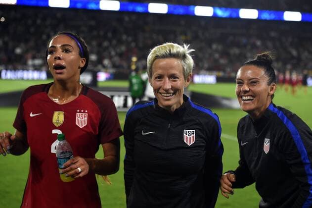 CARSON, CA - AUGUST 03: Sydney Leroux (2) of USA, Megan Rapinoe (15) of USA, and Ali Krieger (11) of USA during the Tournament of Nations soccer match between USA and Japan on August 03, 2017 at StubHub Center in Carson, CA. USA defeated Japan 3-0, and Australia won the tournament. (Photo by Chris Williams Icon Sportswire) SOCCER: AUG 03 Tournament of Nations - USA v Japan Icon00717080116301 EDITORIAL USE ONLY