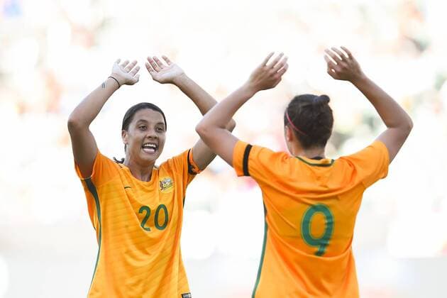 August 3, 2017 - Stubhub Center, California, United States - Carson, CA - Thursday August 03, 2017: Sam Kerr, Caitlin Foord during a 2017 Tournament of Nations match between the women s national teams of Australia (AUS) and Brazil (BRA) at the StubHub Center. Sam Kerr, Caitlin Foord - ZUMAt139 20170803_zaa_t139_108 Copyright: xBradxSmithx