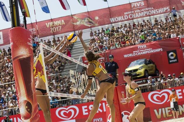 VIENNA, AUSTRIA - AUGUST 04: Chantal Laboureur of Germany in action during Day 8 of the FIVB Beach volleyball Beachvolleyball World Championships 2017 during Day 8 of the FIVB Beach Volleyball World Championships 2017 on August 4, 2017 in Vienna, Austria. (Photo by Michael Kunkel Hoch Zwei) Vienna Austria xHOCHxZWEIx