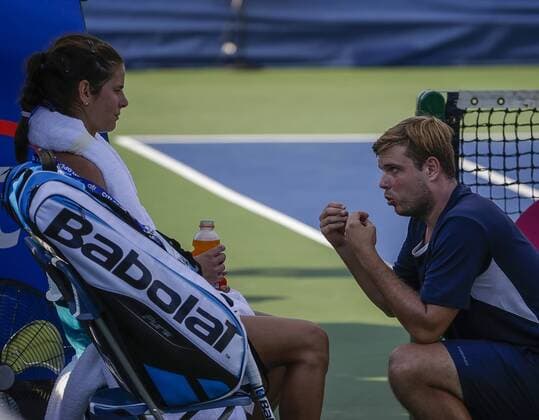 August 4, 2017: Julia Goerges (GER) speaks with her coach between games at the 2017 Citi Open tennis tournament being played at Rock Creek Park Tennis Center in Washington, D.C. CSM Tennis: Citi Open 2017 AUG 04 - ZUMAc04_ 20170804_zaf_c04_122 Copyright: xJustinxCooperx