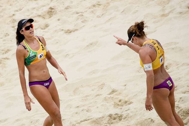 Beach volleyball Beachvolleyball - FIVB World Championships 2017 VIENNA,AUSTRIA,05.AUG.17 - BEACH VOLLEYBALL - FIVB World Championships, ladies. Image shows the rejoicing of Larissa Franca Maestrini and Talita Da Rocha Antunes (BRA). GEPAxpictures xMaticxKlansek