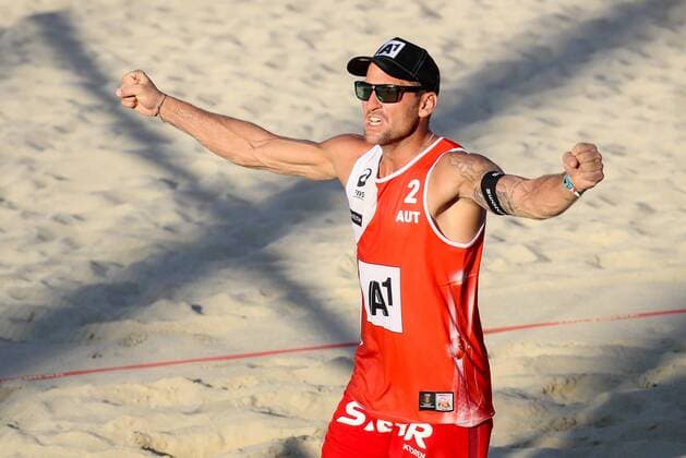 Beach volleyball Beachvolleyball - FIVB World Championships 2017 VIENNA,AUSTRIA,05.AUG.17 - BEACH VOLLEYBALL - FIVB World Championships, men. Image shows the rejoicing of Alexander Horst (AUT). GEPAxpictures xMaticxKlansek